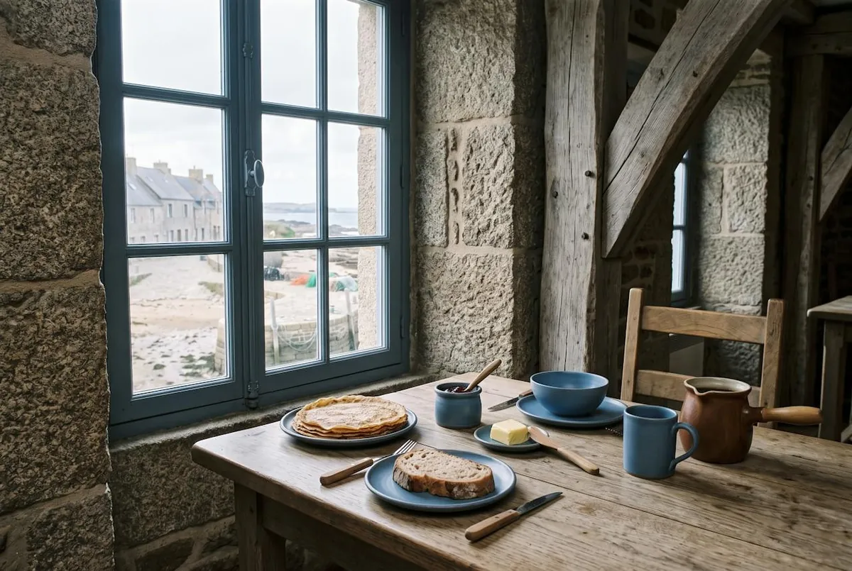 le petit-déjeuner près de la fenêtre sur le port